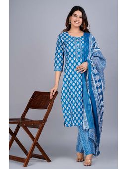 Jaipuri Collection - Women Teal Printed Kurta with Pant and Dupatta (Set of 3)