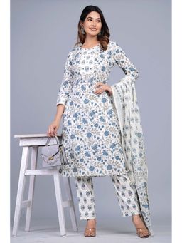 Jaipuri Collection - Women Blue Printed Kurta with Pant and Dupatta (Set of 3)