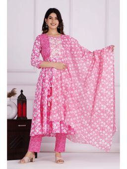 Jaipuri Collection - Women Pink Printed Kurta with Pant and Dupatta (Set of 3)
