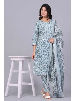 Jaipuri Collection - Women Blue Printed Kurta with Pant and Dupatta (Set of 3)