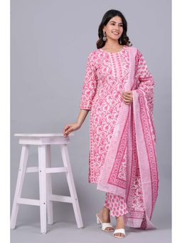 Jaipuri Collection - Women Pink Printed Kurta with Pant and Dupatta (Set of 3)