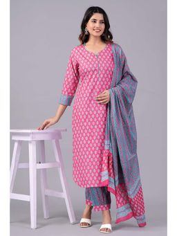 Jaipuri Collection - Women Pink Printed Kurta with Pant and Dupatta (Set of 3)