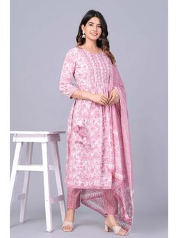 Jaipuri Collection - Women Pink Printed Kurta with Pant and Dupatta (Set of 3)