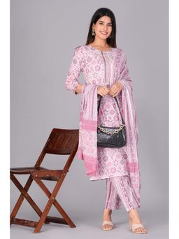 Jaipuri Collection - Women Pink Printed Kurta with Pant and Dupatta (Set of 3)