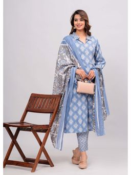 Jaipuri Collection - Women Blue Printed Kurta with Pant and Dupatta (Set of 3)