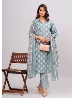 Jaipuri Collection - Women Green Printed Kurta with Pant and Dupatta (Set of 3)