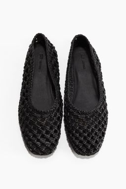 H&M - Women Black Braided Leather Ballet Pumps
