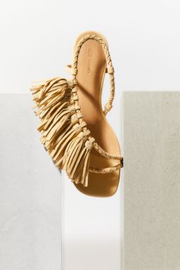 H&M - Women Yellow Fringe-Trimmed Heeled Sandals