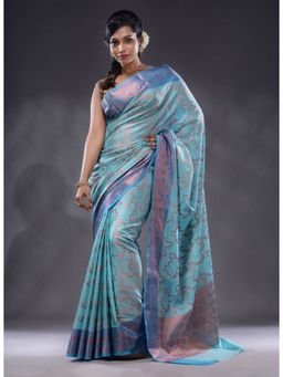 CHARUKRITI - Sky Blue Handwoven Banarasi Silk Saree With Unstitched Blouse