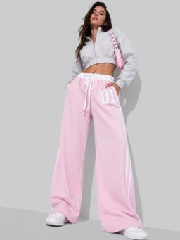 MIXT by Nykaa Fashion - Womens Patch Detail Pink Wide Leg High Rise Trouser