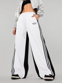 MIXT by Nykaa Fashion - Womens Side Stripes White Wide Leg High Rise Trouser