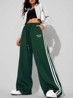 MIXT by Nykaa Fashion - Womens Side Stripes Green Wide Leg High Rise Trouser