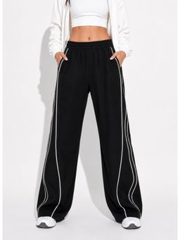 MIXT by Nykaa Fashion - Womens Solid Black Wide Leg High Rise Trouser