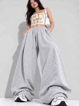 MIXT by Nykaa Fashion - Womens Grey Melange Wide Leg High Rise Trouser