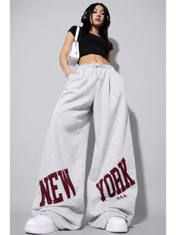 MIXT by Nykaa Fashion - Womens Grey Printed Wide Leg Drawstring Lounge Trouser