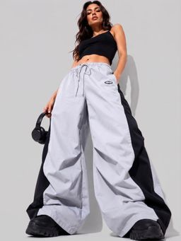 MIXT by Nykaa Fashion - Womens Grey Colorblock Wide Leg Parachute Trouser