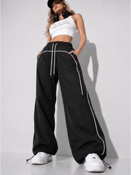 MIXT by Nykaa Fashion - Womens Piping Black Wide Leg Utility Parachute Trouser