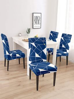 Cortina - Set of 4 Blue & White Geometric Printed Chair Cover