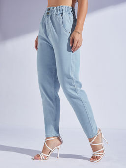 Miss Chase - Womens Light Blue High Rise Stretchable Denim Mom's Jeans