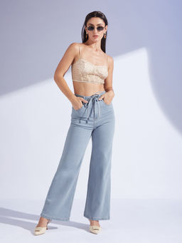 Miss Chase - Womens Light Blue High Rise Wide Leg Stretch Denim Jeans