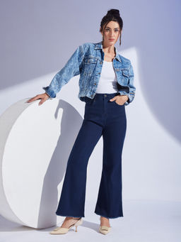 Miss Chase - Womens Navy Blue Bootcut High Rise Stretchable Denim Jeans