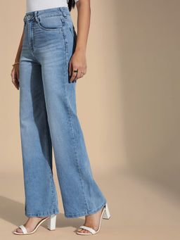 Miss Chase - Womens Light Blue Wide-Leg High Rise Denim Jeans