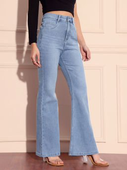 Miss Chase - Womens Light Blue High Rise Denim Bootcut Shaping Jeans