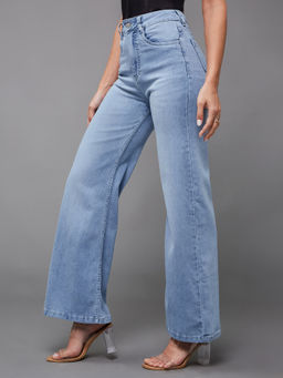 Miss Chase - Womens Light Blue Wide Leg High Rise Denim Jeans