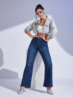 Miss Chase - Womens Navy Blue High Rise Stretchable Bootcut Denim Jeans