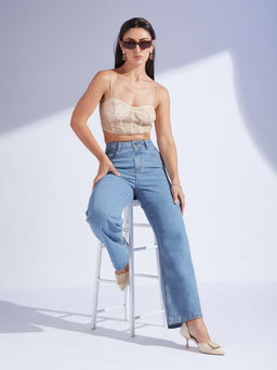 Miss Chase - Womens Light Blue Wide Leg High Rise Denim Jeans