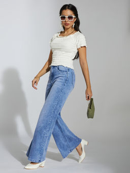 Miss Chase - Womens Light Blue Wide Leg High Rise Denim Jeans