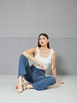 Miss Chase - Womens Light Blue Wide-Leg Mid Rise Blast Effect Light Weight Denim Jeans