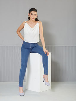 Miss Chase - Womens Blue Skinny High-Rise Cropped Denim Jeans