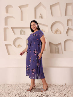 Miss Chase - A+ Curve Collection Plus Size Women's Multicolored Base Lavender Dress