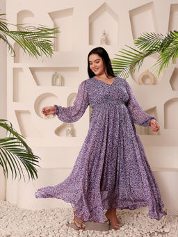 Miss Chase - A+ Curve Collection Plus Size Women's Multicolored-Base-Purple Maxi Dress