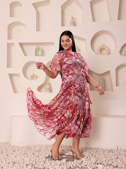 Miss Chase - A+ Curve Collection Plus Size Women's Multicolored-Base-Maroon Maxi Dress