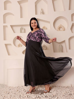 Miss Chase - A+ Curve Collection Plus Size Women's Black And Lavender Maxi Dress