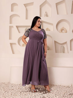 Miss Chase - A+ Curve Collection Plus Size Women's Mauve Relaxed Fit Maxi Dress