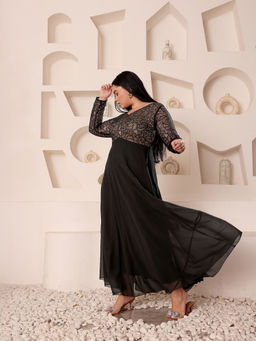 Miss Chase - A+ Curve Collection Plus Size Women's Black Lace-Overlaid Maxi Dress