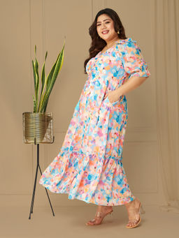 Miss Chase - A+ Curve Collection Plus Size Womens Base Sky Blue Dress