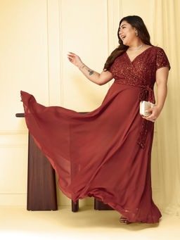 Miss Chase - A+ Curve Collection Plus Size Womens Brick Rust Maxi Dress