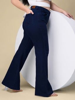 Miss Chase - A+ Curve Collection Plus Size Women's Navy Blue Bootcut Denim Jeans