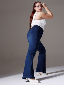 Miss Chase - A+ Curve Collection Plus Size Women's Navy Blue Bootcut Denim Jeans