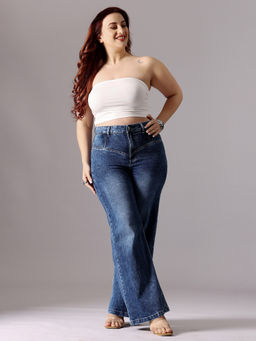 Miss Chase - A+ Curve Collection Plus Size Women's Blue High Rise Denim Wide-Leg Jeans