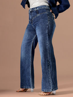 Miss Chase - A+ Curve Collection Plus Size Women's Blue High Rise Denim Wide-Leg Jeans
