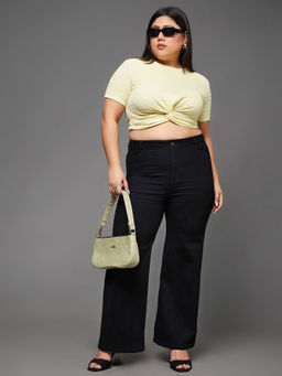 Miss Chase - A+ Curve Collection Plus Size Women's Black Wide Leg High Rise Denim Jeans