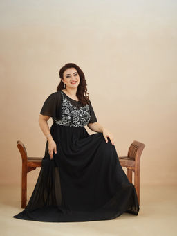 Miss Chase - A+ Curve Collection Plus Size Womens Black Embellished Maxi Dress