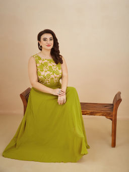 Miss Chase - A+ Curve Collection Plus Size Womens Lemon Green Fit and Flare Maxi Dress