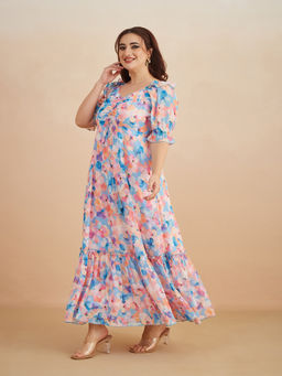 Miss Chase - A+ Curve Collection Plus Size Women's Multicolored-Base-Sky Blue Dress