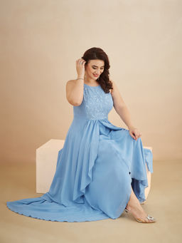 Miss Chase - A+ Curve Collection Plus Size Womens Powder Blue Georgette Maxi Dress